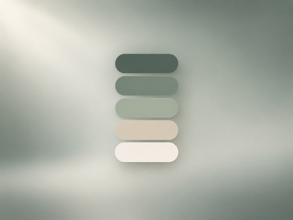 Farbpalette Salbei: fünf Töne von dunklem Grün bis Creme im Lichtkegel
